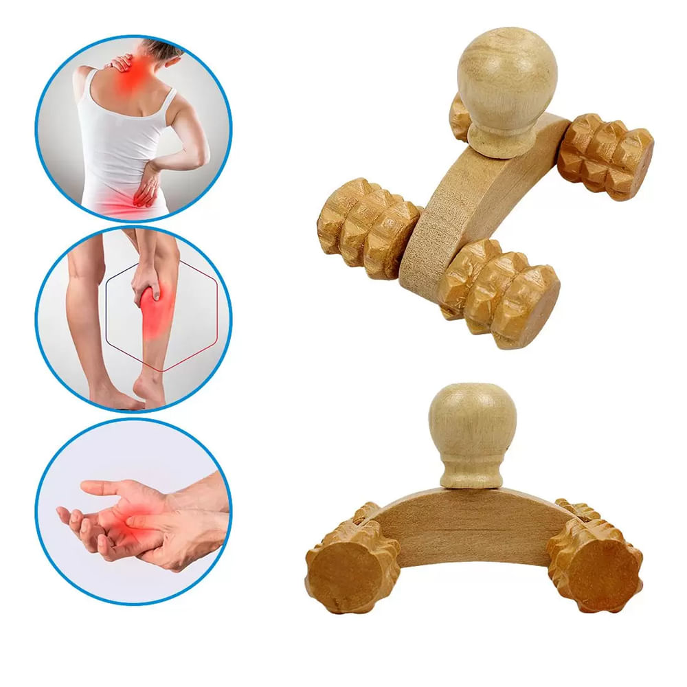 MASSAGEADOR CARRINHO DE MADEIRA MADEROTERAPIA PORTÁTIL CORPORAL RELAXANTE MASSAGEM ANTI STRESS Bege