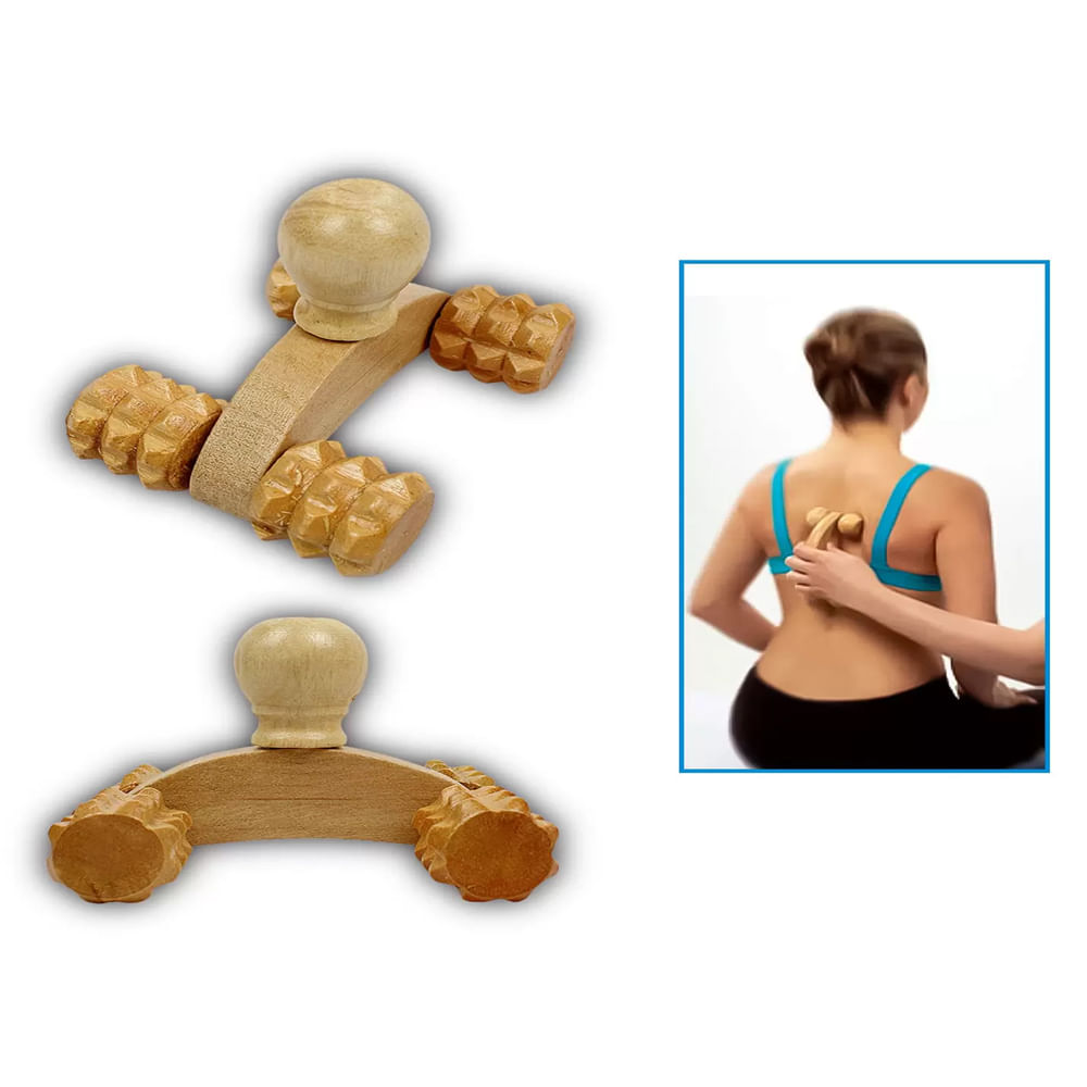 MASSAGEADOR CARRINHO DE MADEIRA MADEROTERAPIA PORTÁTIL CORPORAL RELAXANTE MASSAGEM ANTI STRESS Bege