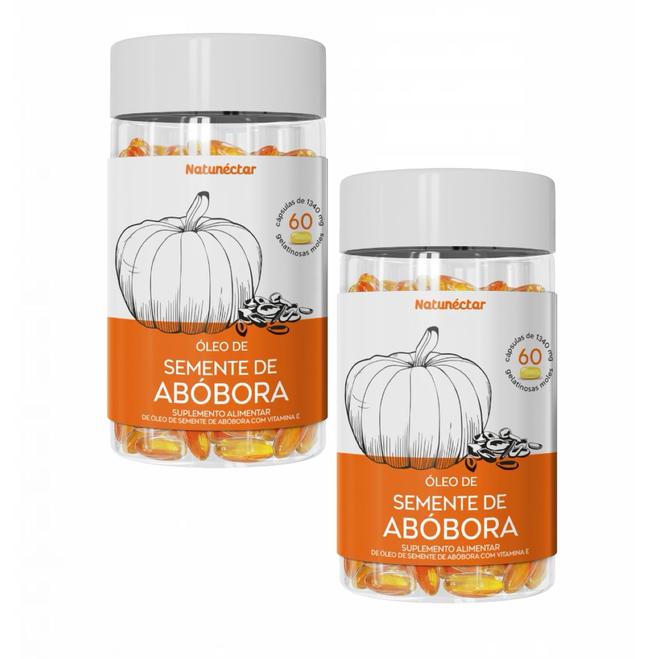 2x Óleo Semente De Abóbora 1000mg- Vitamina E- 60 Cápsulas sem sabor