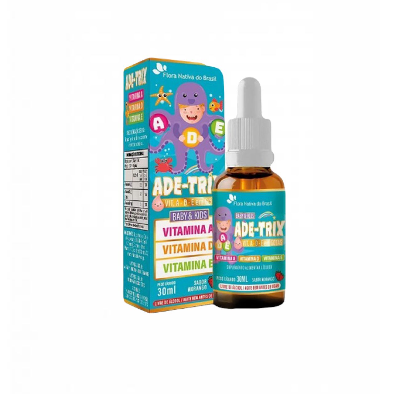 3x Ade- Trix Kids - Vitaminas A- D- E- 30ml- Sabor Morango Morango