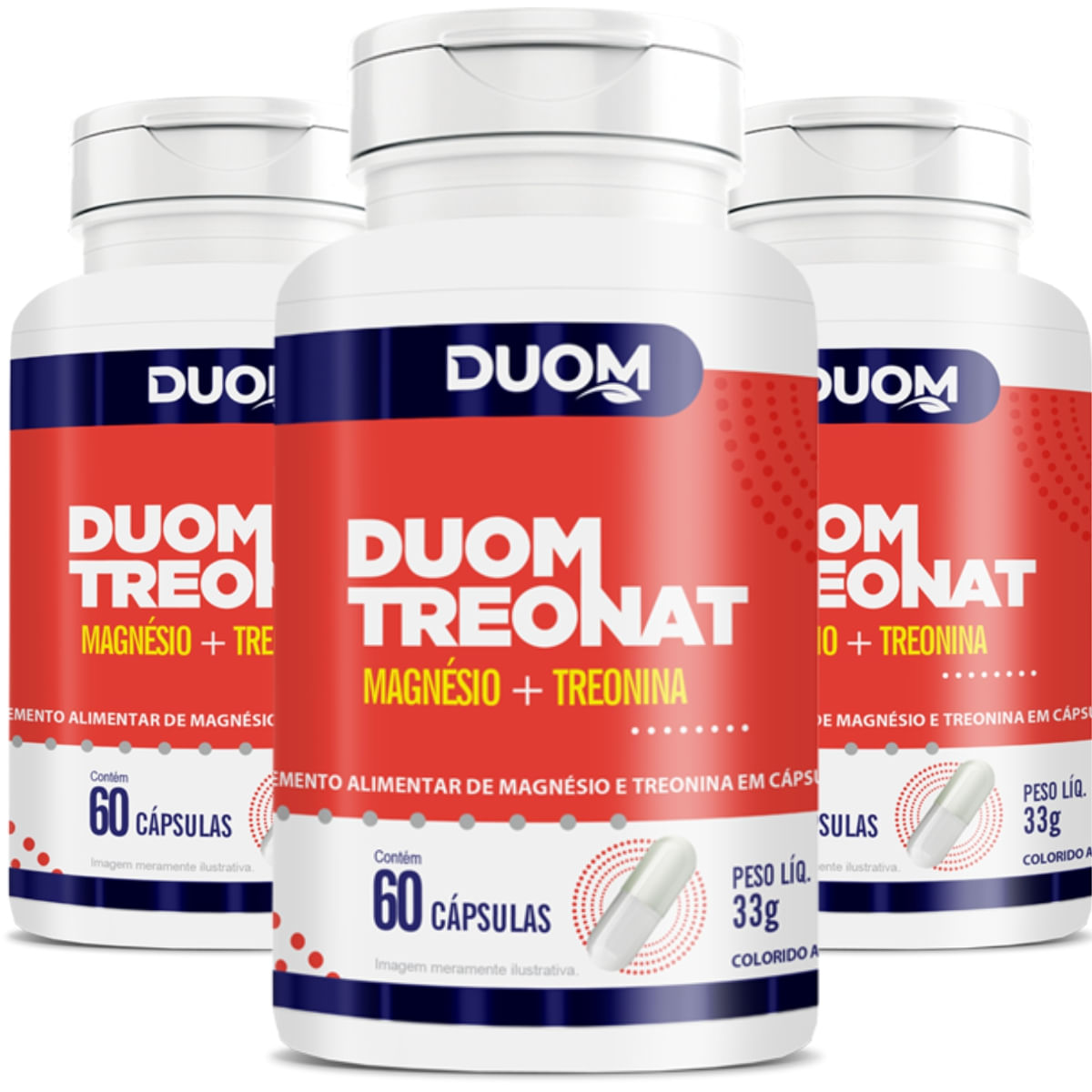 Combo 3 Duom Treonato Magnésio Treonina 60 Cápsulas