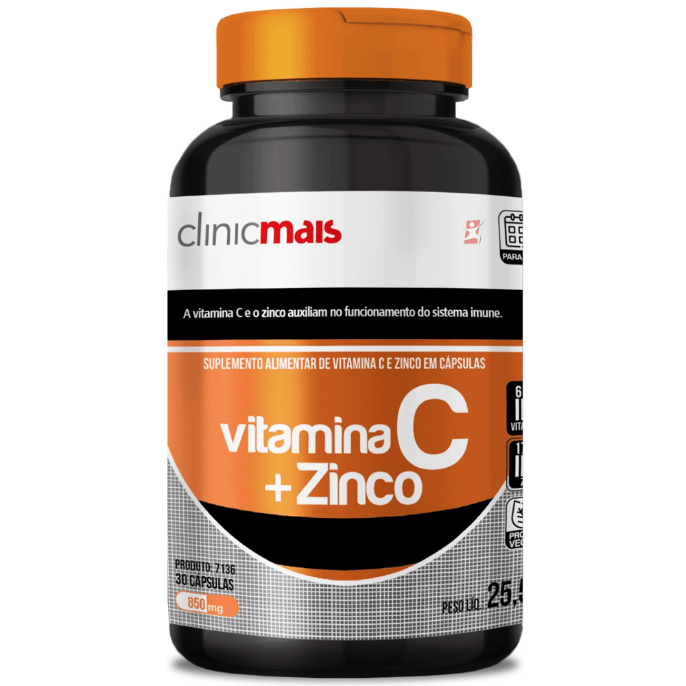 Vitamina C 613mg  Zinco 19mg 30 Cápsulas 1 Cápsula Ao Dia Clinicmais -clinicmais