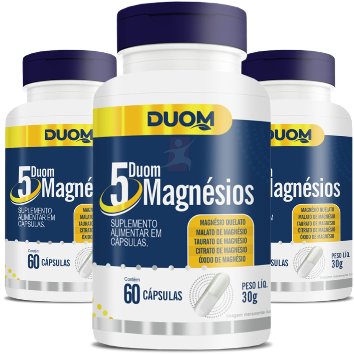 Combo 3 Magnésios Quelato Malato Taurato Citrato Óxido Duom 60 Cápsulas