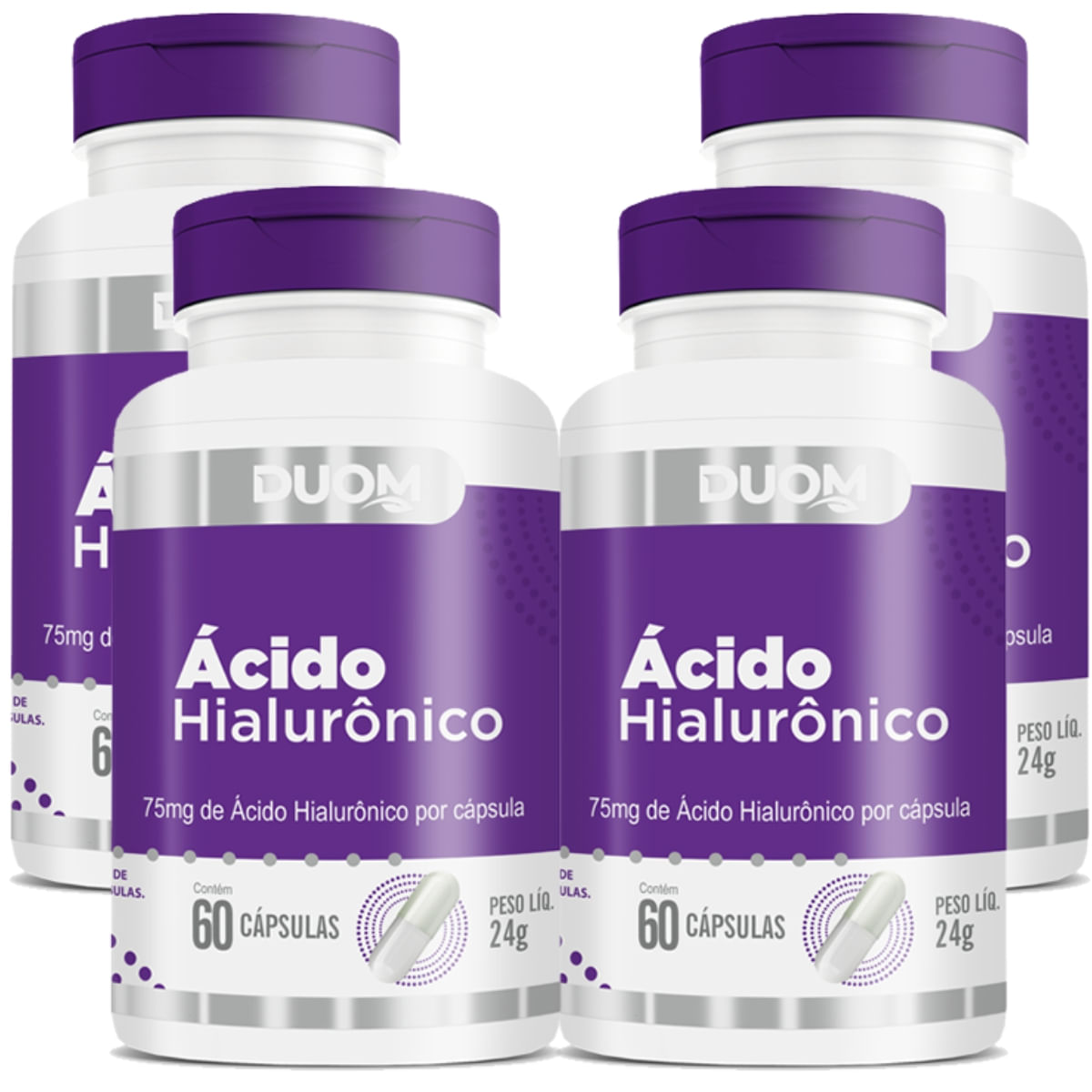 Combo 4 Ácido Hialurônico 75mg Duom 60 Cápsulas