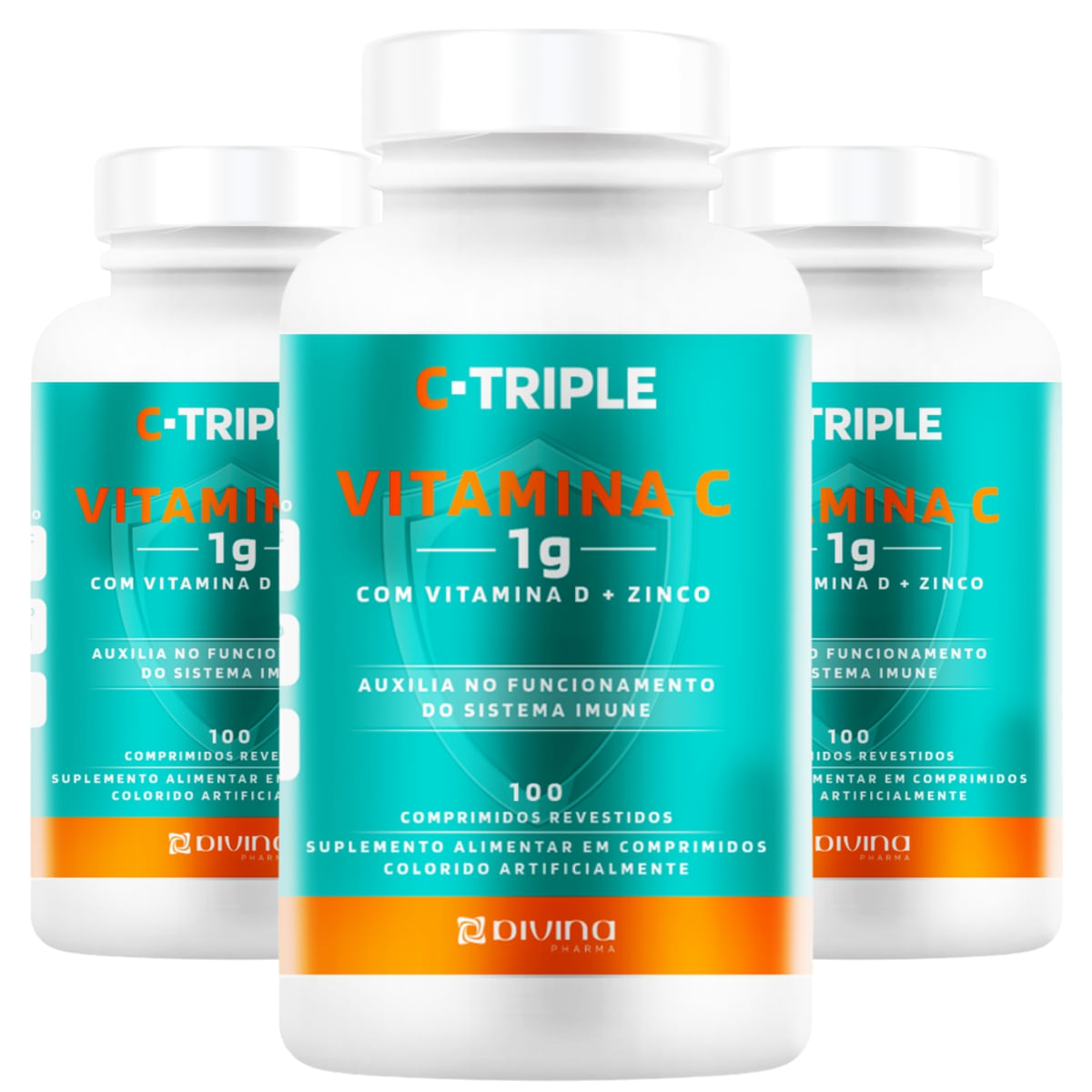 Combo 3 C-triple Vitamina C 1g + Zinco 10 Mg + Vitamina D 400ui 100 Cpr Cada Total 300 Cpr Divina