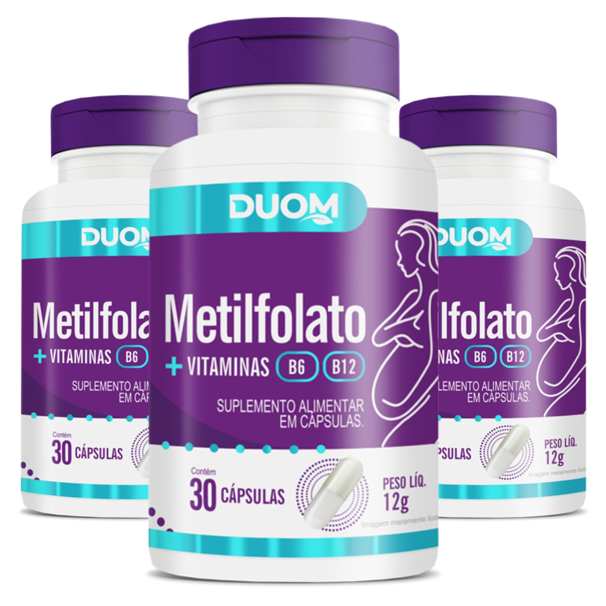 Combo 3 Metilfolato Com Vitaminas B6 E B12 C Duom 30 Cápsulas