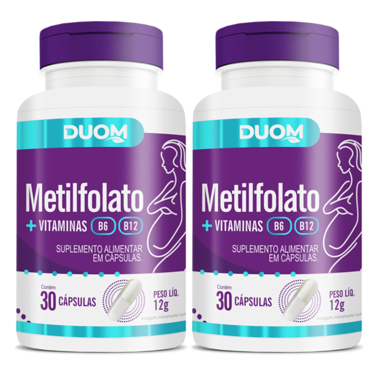 Combo 2 Metilfolato Com Vitaminas B6 E B12 Duom 30 Cápsulas