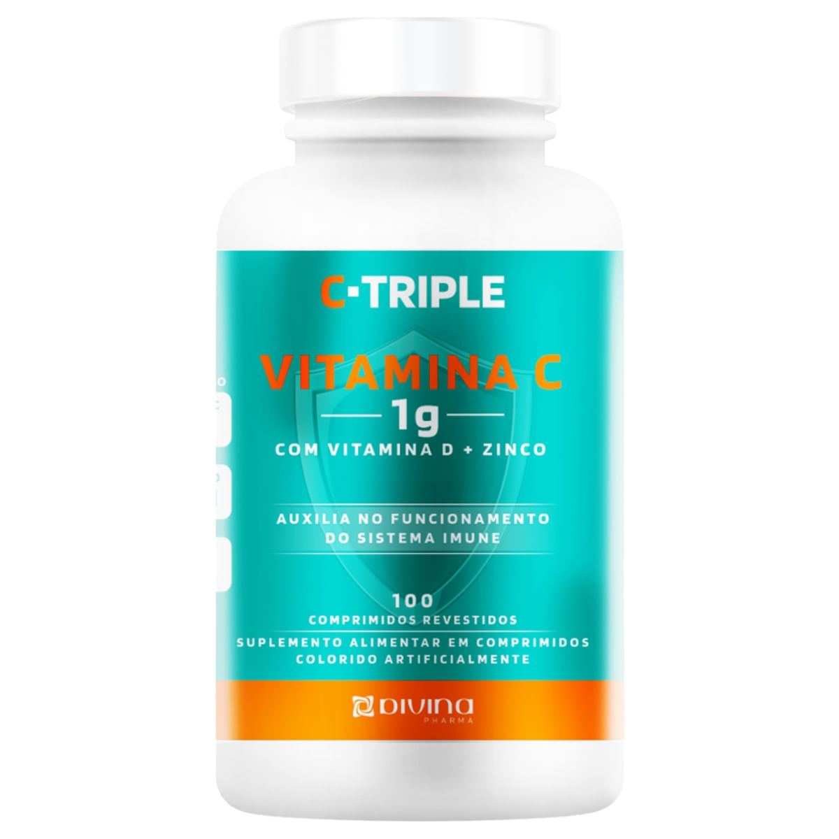 C-Triple Vitamina C 1G + Zinco 10 Mg + Vitamina D 400Ui 100 Comprimidos Tripla Proteção - Divina