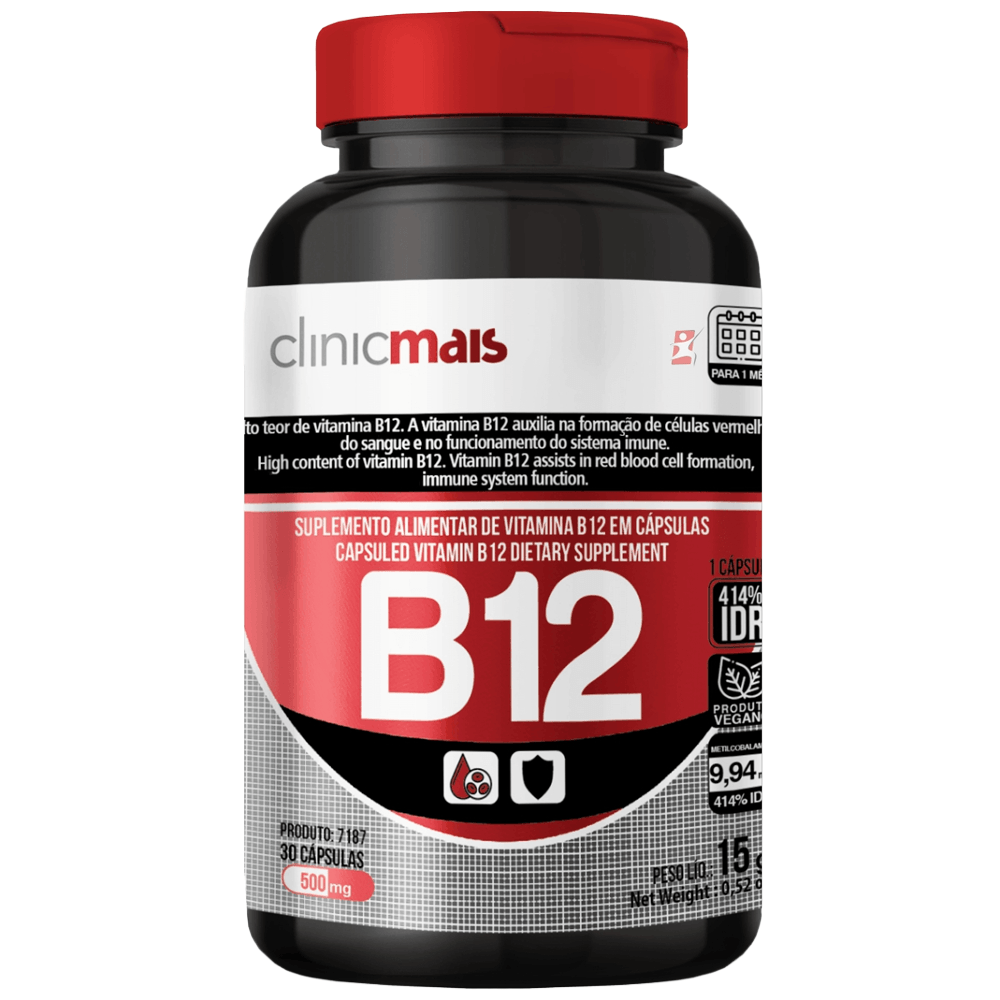 Vitamina B12 Vegana Metilcobalamina Clinicmais 30 Cápsulas