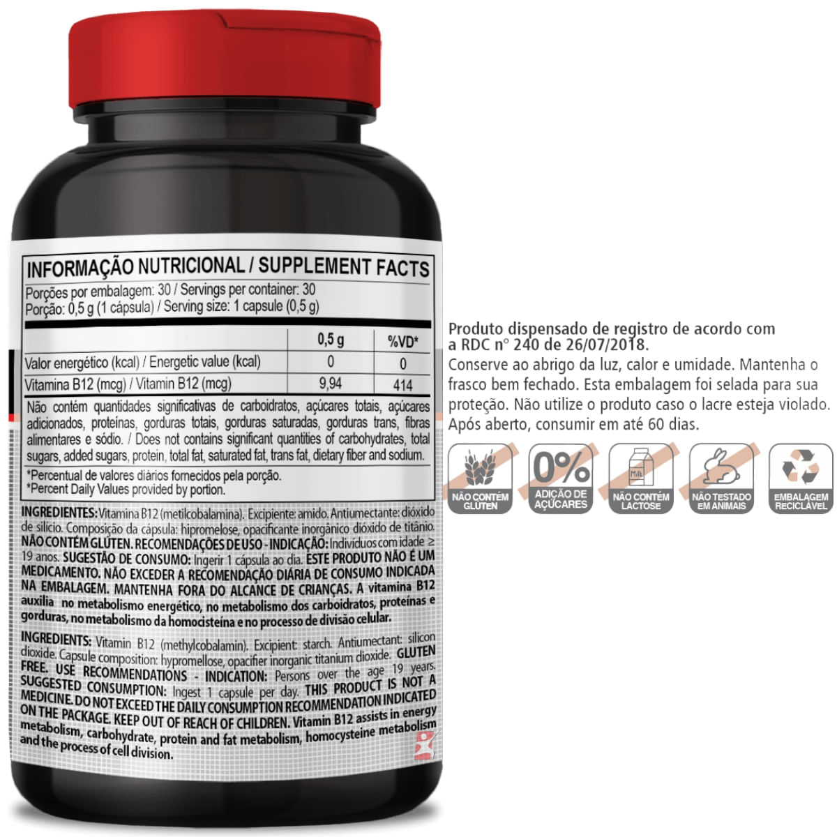 Vitamina B12 Vegana Metilcobalamina Clinicmais 30 Cápsulas