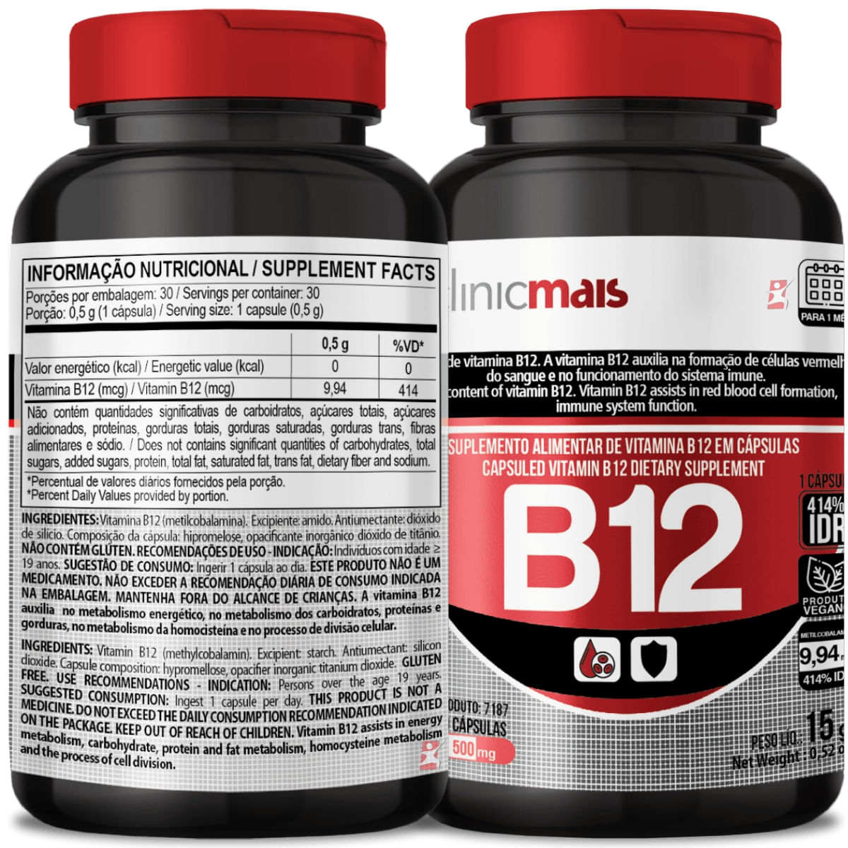 Vitamina B12 Vegana Metilcobalamina Clinicmais 30 Cápsulas