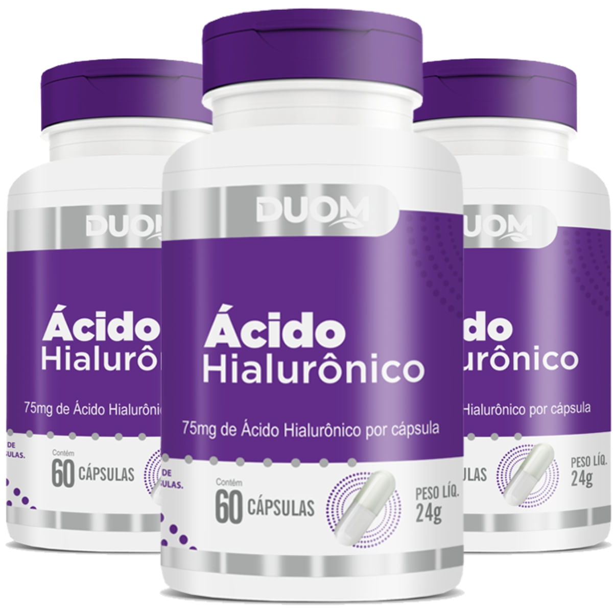 Combo 3 Ácido Hialurônico 75mg Duom 60 Cápsulas