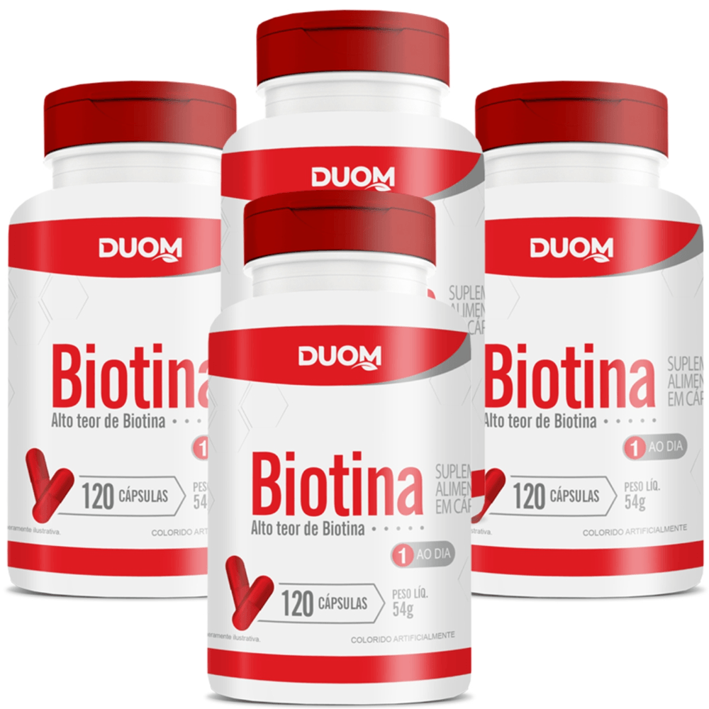 Combo 4 Biotina B7 Vitamina H Cabelo, Pele  E Unhas Duom 120 Cápsulas