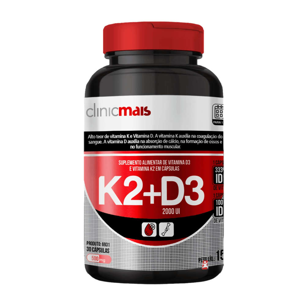 Vitamina K2 Menaquinona Mk7 D3 Clinicmais 30 Cápsulas D3 Clinicmais 30 Cápsulas