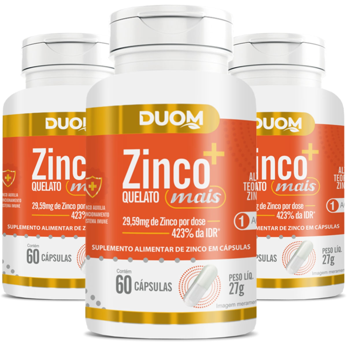 Combo 3 Zinco Quelato Duom 60 Cápsulas