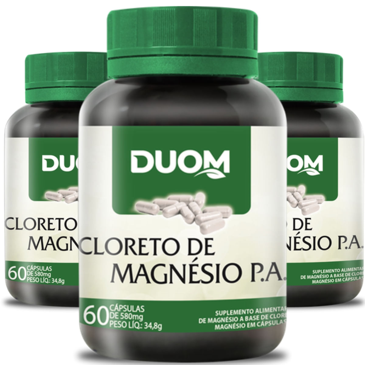 Combo 3 Cloreto De Magnésio Pa Duom 60 Cápsulas