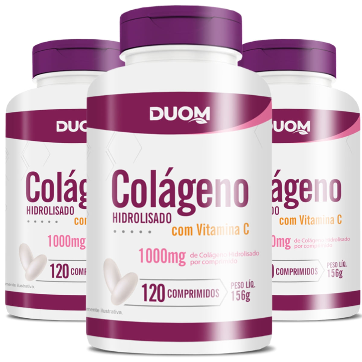 Combo 3 Colágeno Hidrolisado Vitamina C Duom 120 Cápsulas