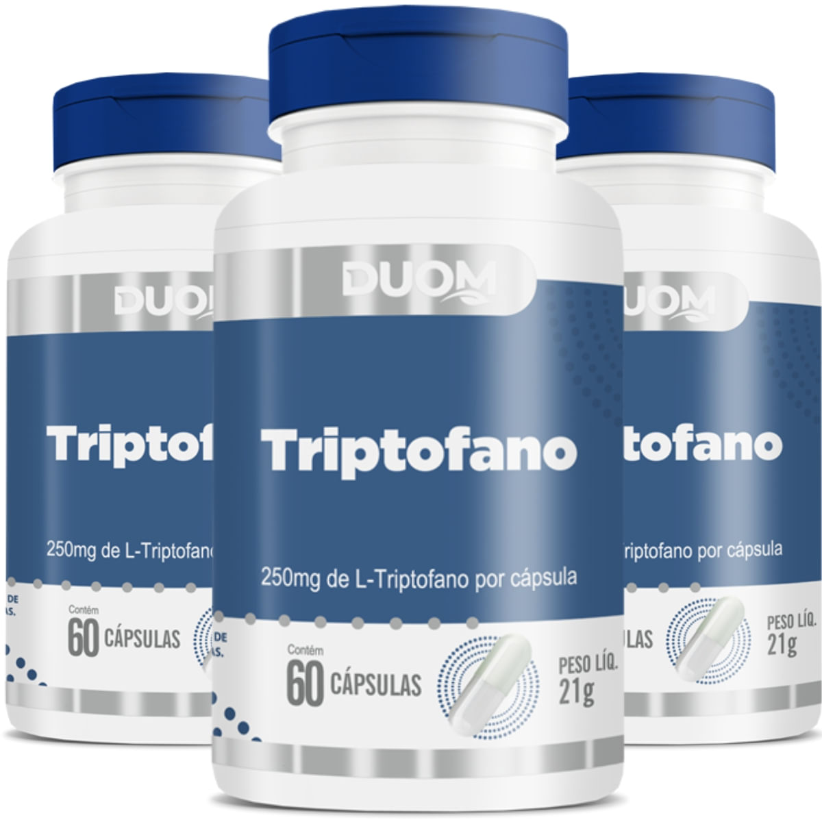 Combo 3 L-triptofano 250mg Precursor Da Serotonina 5htp Duom 60 Cápsulas