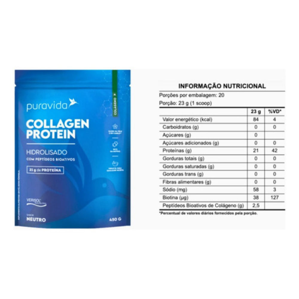 Collagen Protein Hidrolisado Verisol Puravida Neutro 450g