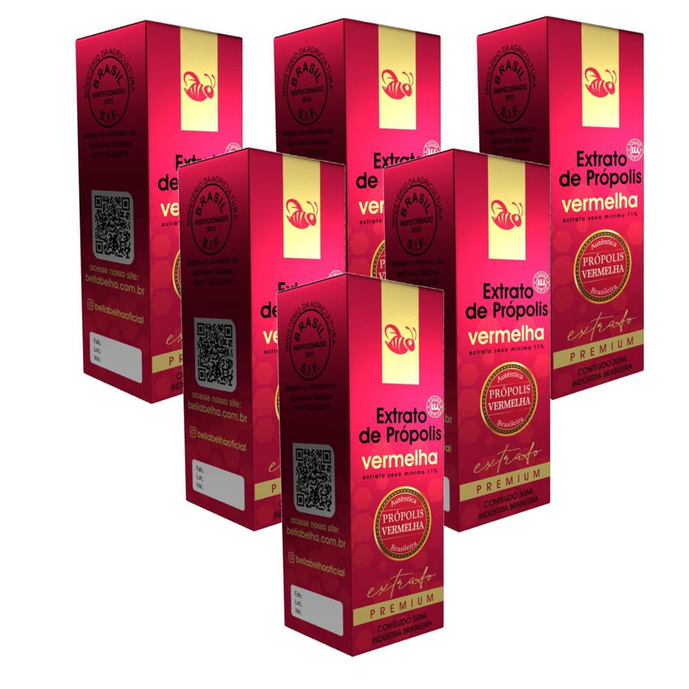 6x Própolis Vermelha 11% Extrato Seco 30 Ml
