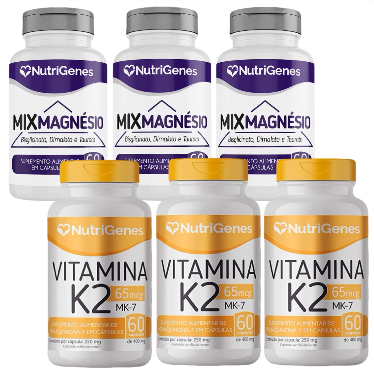 3x Mix Magnésio + 3x Vitamina K2   MK 7  Nutrigenes