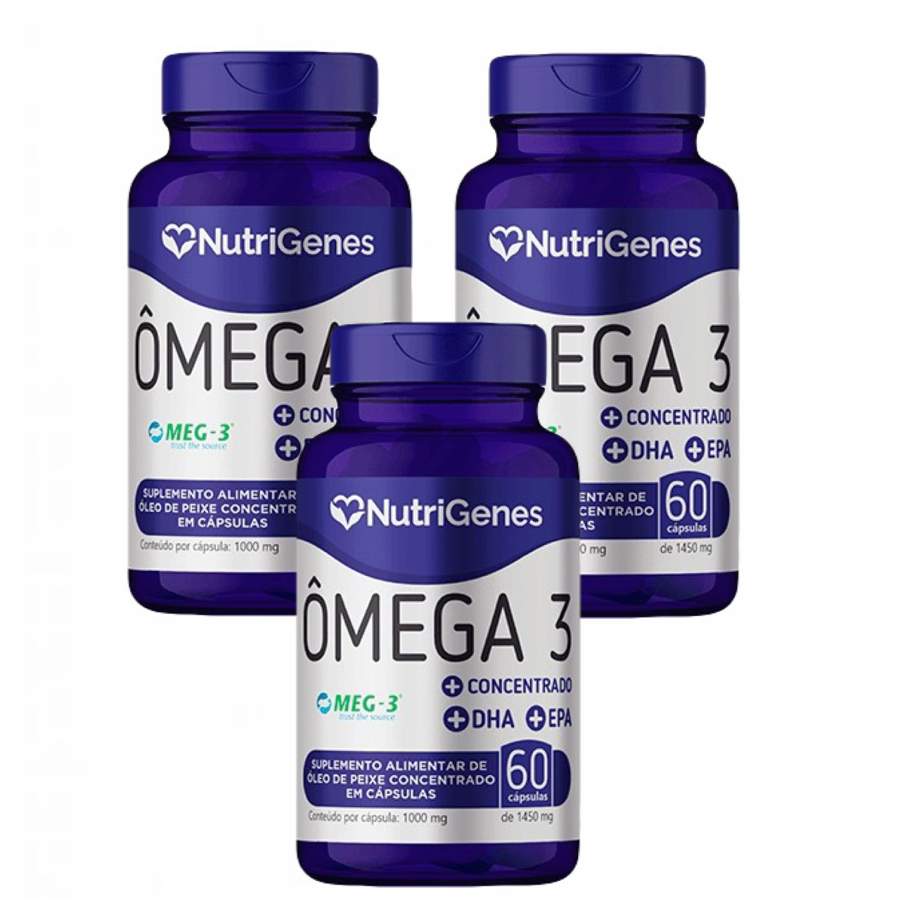 3x Ômega 3 Super Concentrado 1.100mg +dha +epa Nutrigenes