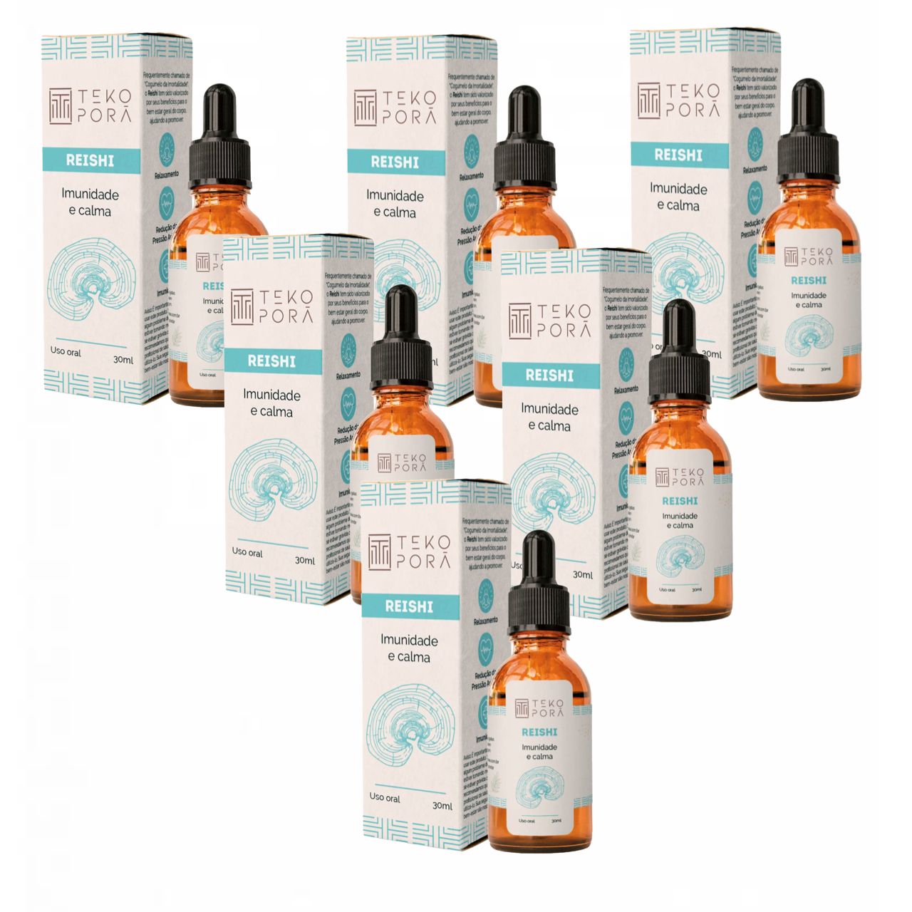 6x Extrato Reishi   Ganoderma Lucidum  30ml  Teko Porã Sem Sabor