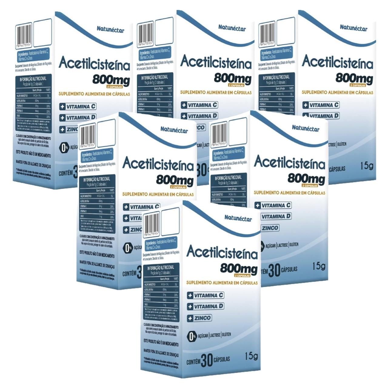 6x Acetilcisteína  NAC 30 Cáps. 800mg  Vitamina C D e Zinco