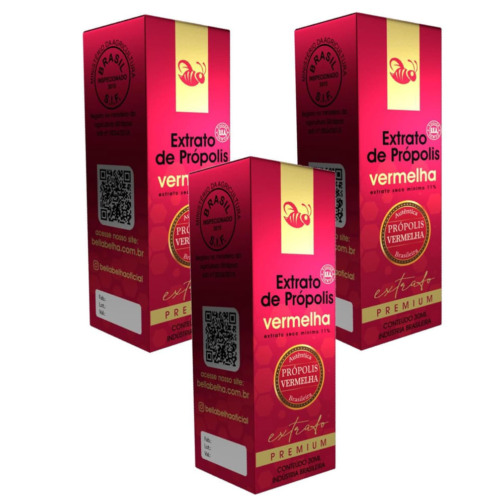 3x Própolis Vermelha 11% Extrato Seco 30 Ml