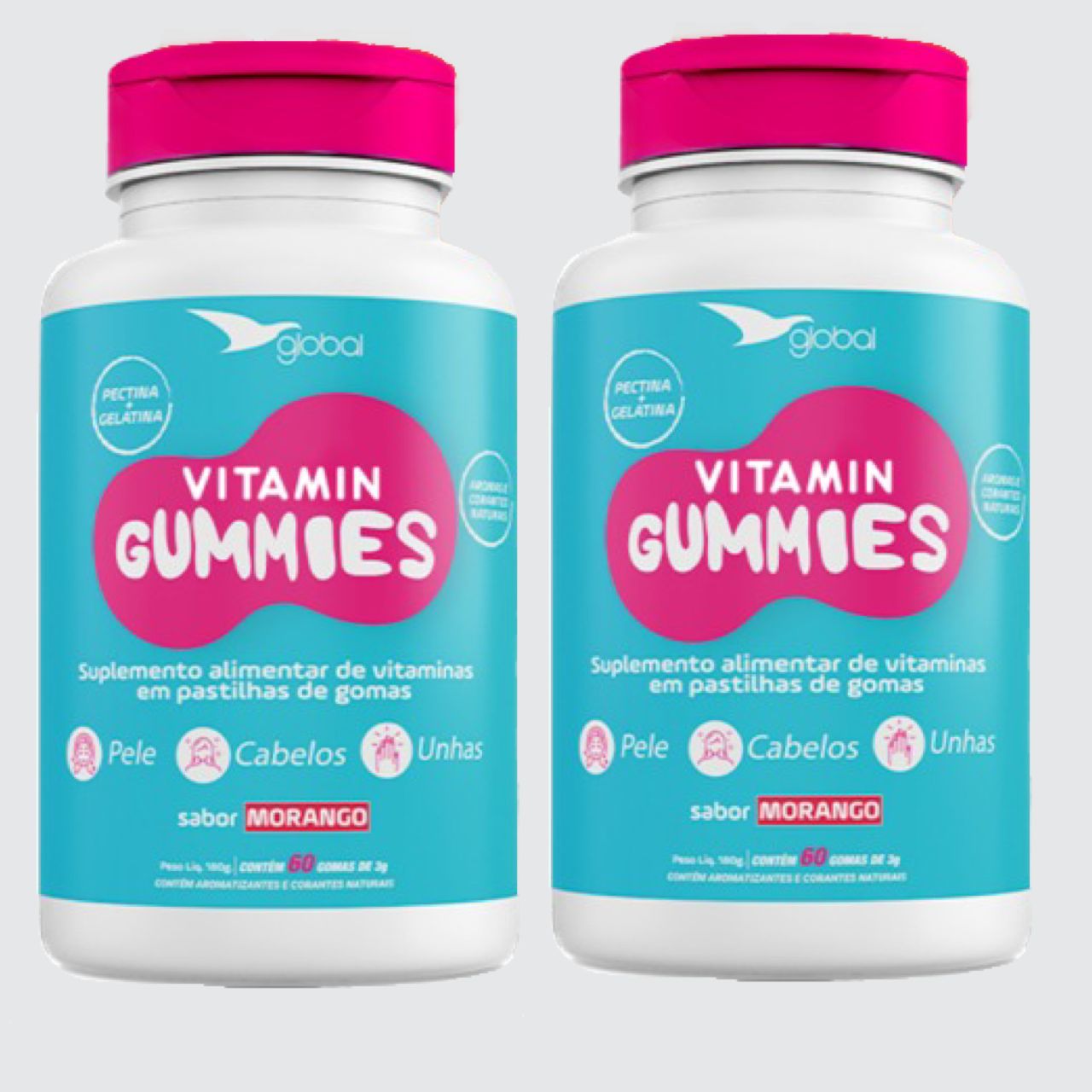 2x Vitamin Gummies Cabelos, Pele E Unhas  Global  60 Gomas