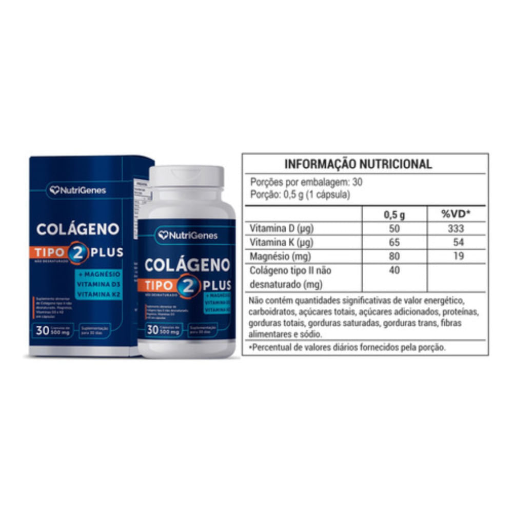 Colágeno Tipo2 Plus + Vit D 3 + Vit K2 + Magnésio