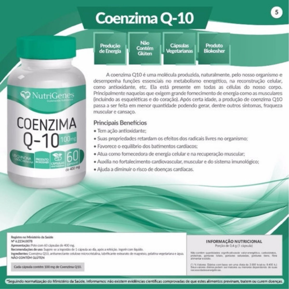 3x Coenzima Q10 Coq10 Nutrigenes  60 Caps. 100mg + Vitaminas