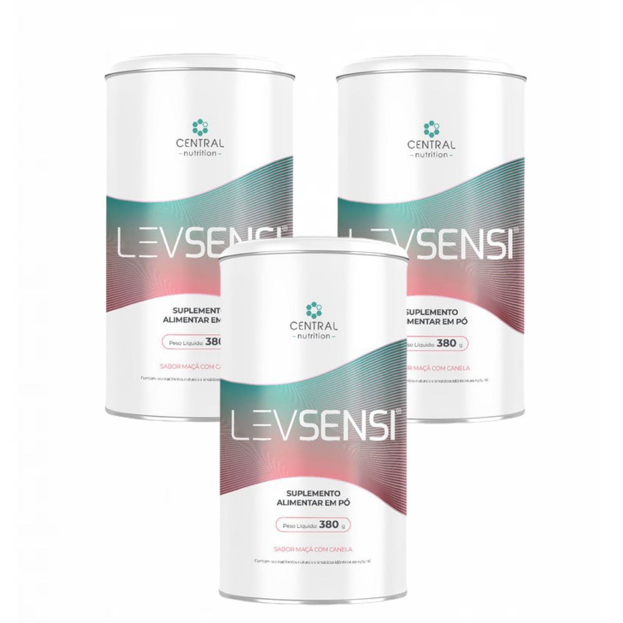 3x Levsensi   Central Nutrition  380g  Sabor Maçã Com Canela Sem Sabor