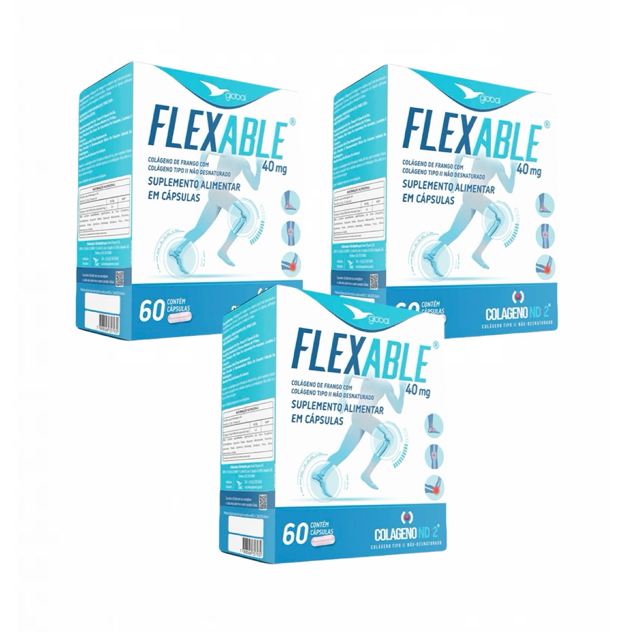 3x Flexable   Colágeno Tipo Ii  Não Desnaturado  60 Cápsulas Sem Sabor
