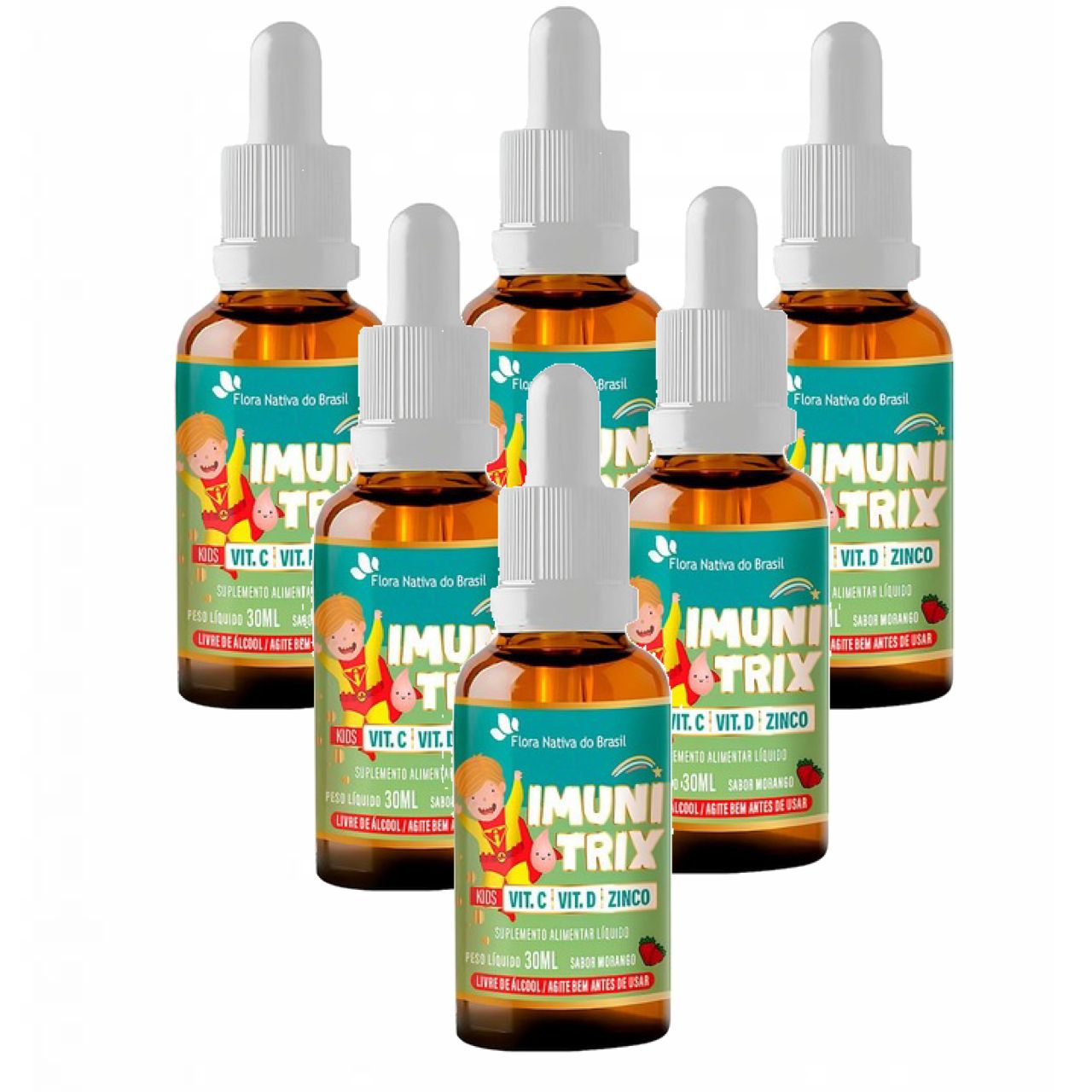 6x Imunitrix  Vitamina C  Vitamina D  Zinco  30ml  Morango