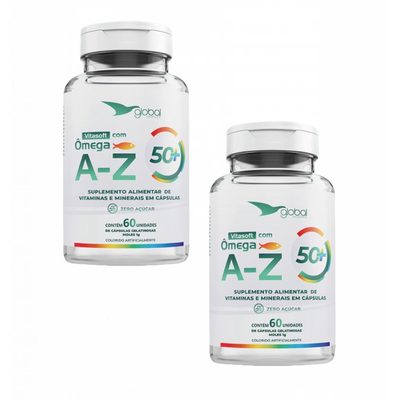 2x Vitasoft A  Z + Ômega   Polivitamínico Global Suplementos Sem Sabor