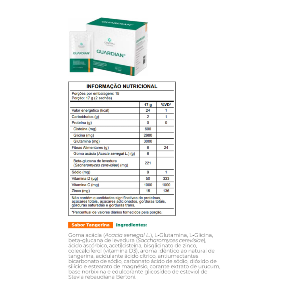 2x Guardian 8,5g 30 Sachês  Central Nutrition  Tangerina Tangerina