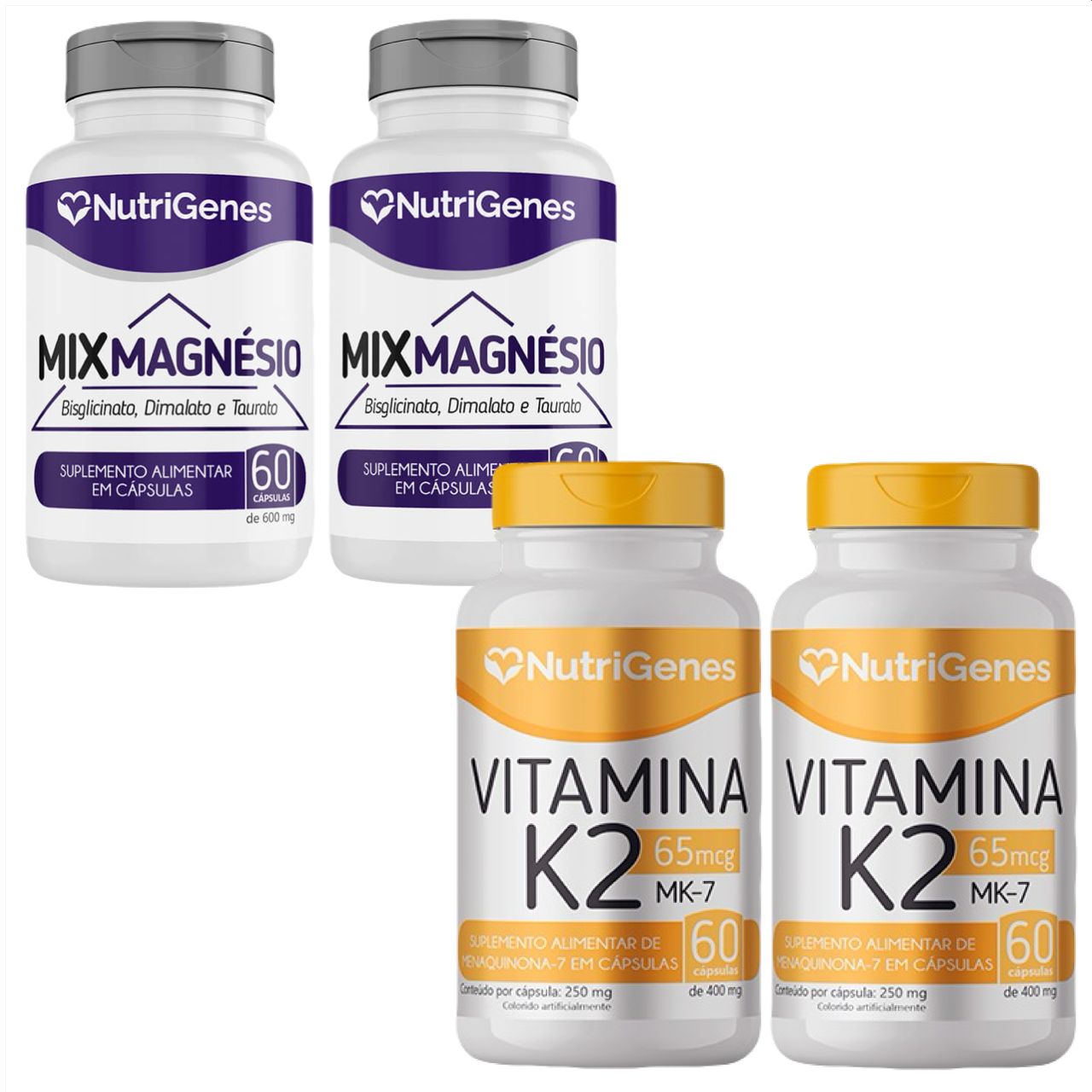 2x Mix Magnésio + 2x Vitamina K2   Mk 7   Nutrigenes