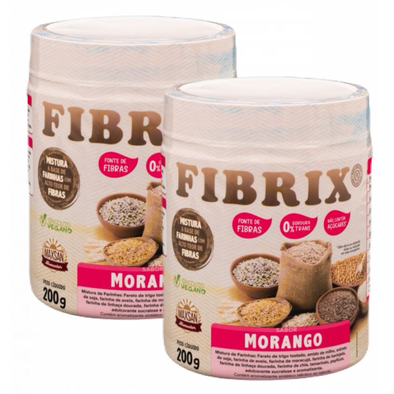 2x Fibrix Morango   Fibras Alimentares   Vegano   200g