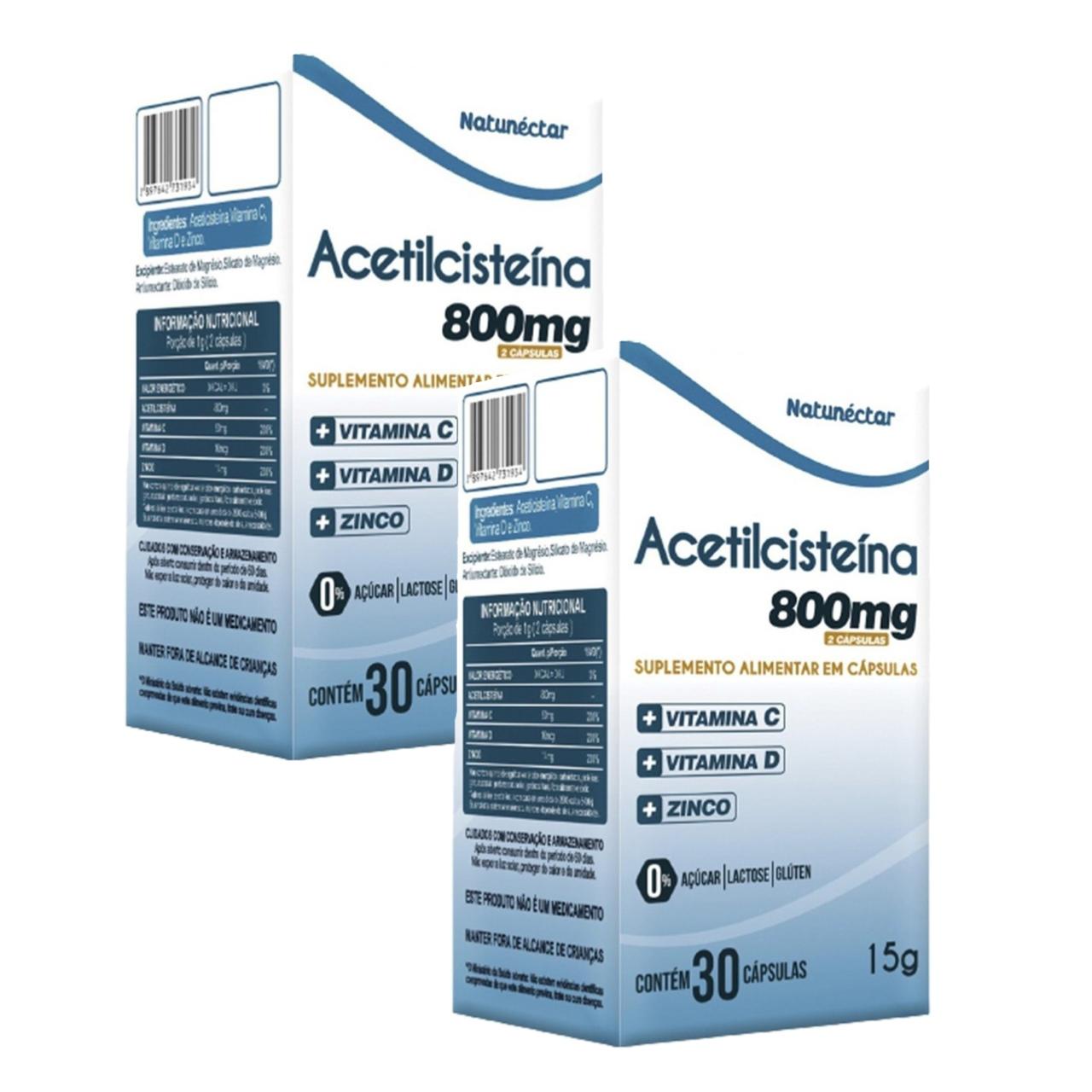 2x Acetilcisteína  NAC 30 Cáps. 800mg  Vitamina C D e Zinco