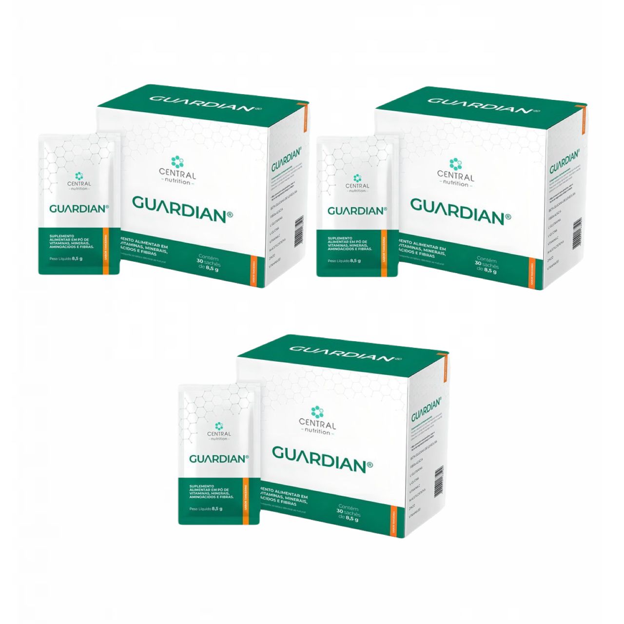 3x Guardian 8,5g 30 Sachês  Central Nutrition  Tangerina Tangerina