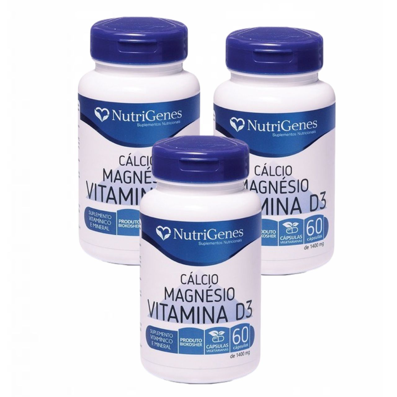 3x Cálcio  Magnésio  Vitamina D3  60 cápsulas  Nutrigenes