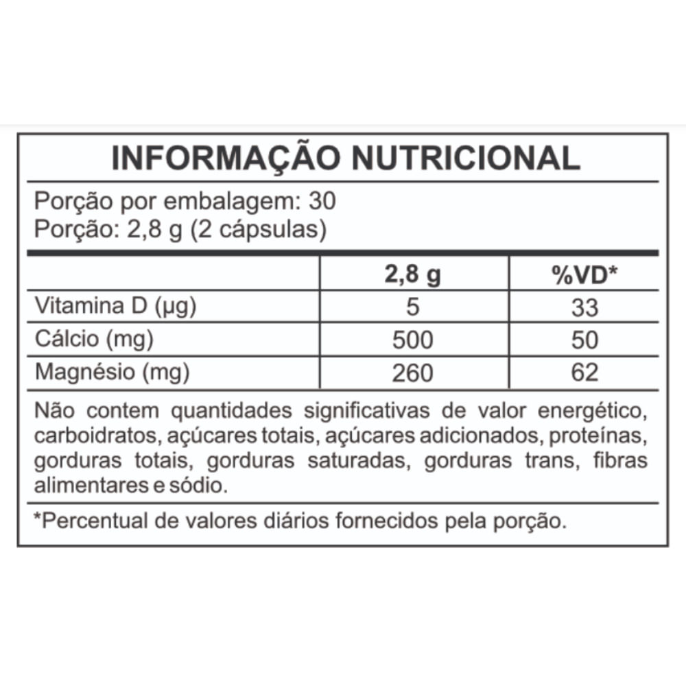 2x Cálcio- Magnésio- Vitamina D3- 60 cápsulas- Nutrigenes