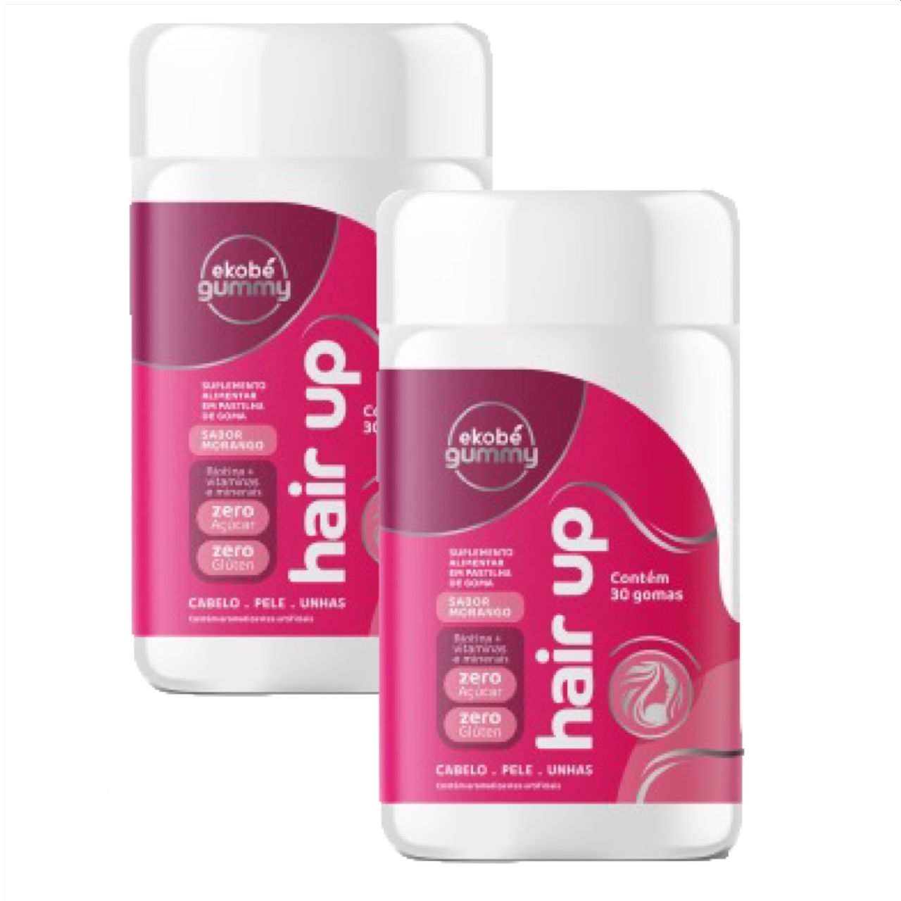2x Hair Up Gummy -30 Gomas Morango- Com Biotina E Vitaminas
