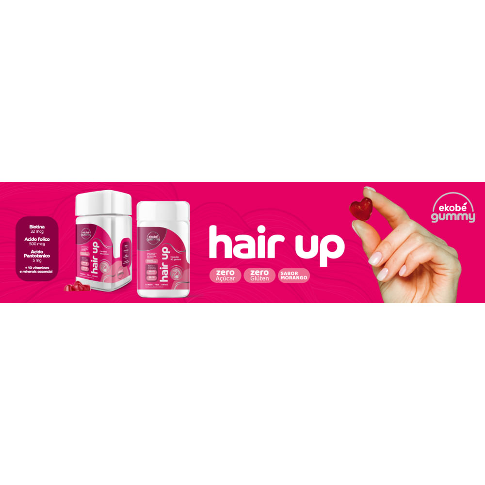 2x Hair Up Gummy -30 Gomas Morango- com Biotina e Vitaminas