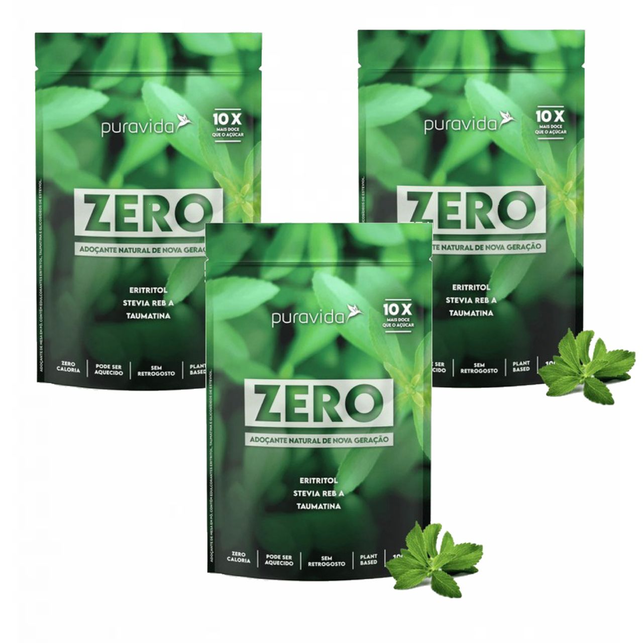 3x Adoçante Zero Premium Puravida-100g- Stevia- Taumatina
