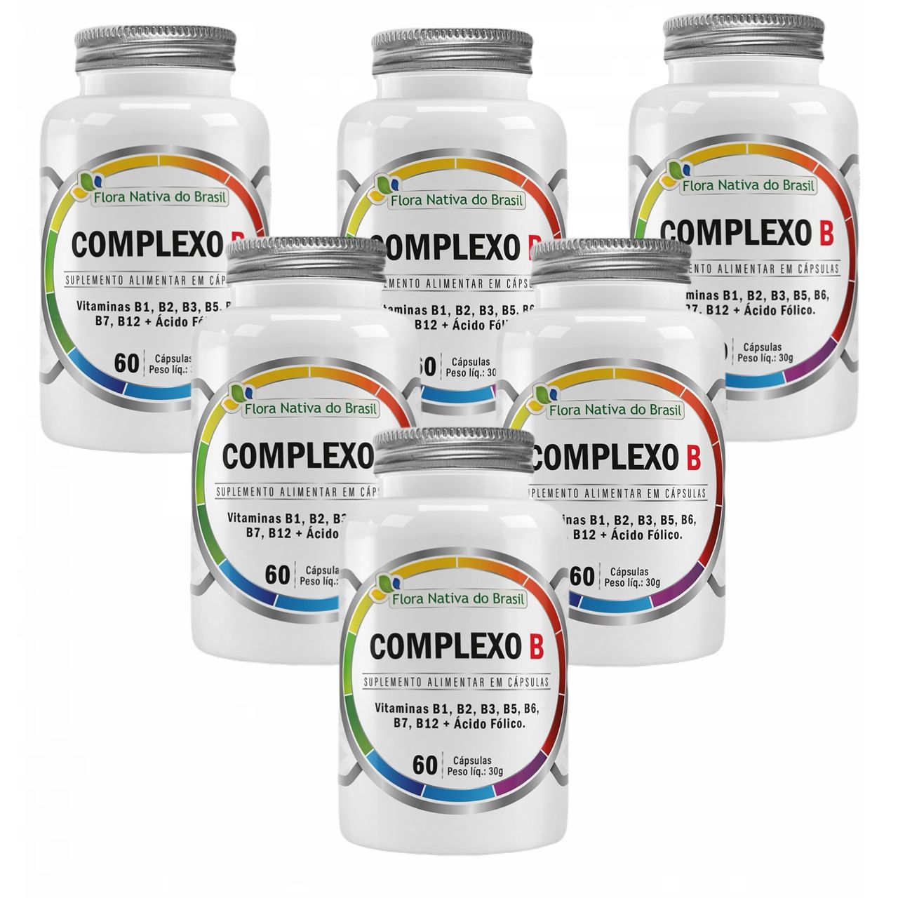 6x Complexo B 500mg + Biotina- 60 cápsulas- Flora Nativa