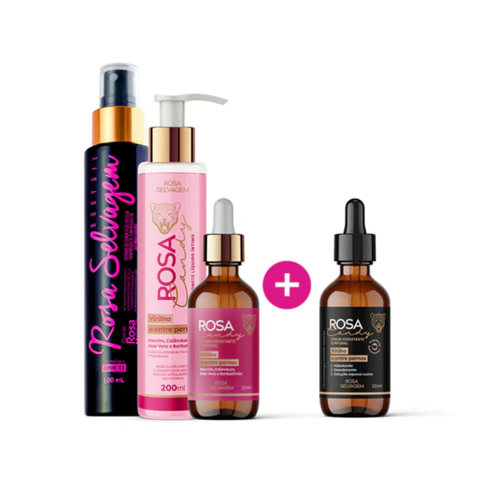 Kit Rosa Selvagem Candy - Óleo + Sérum Candy + Sérum Hidratante + Sabonete Candy