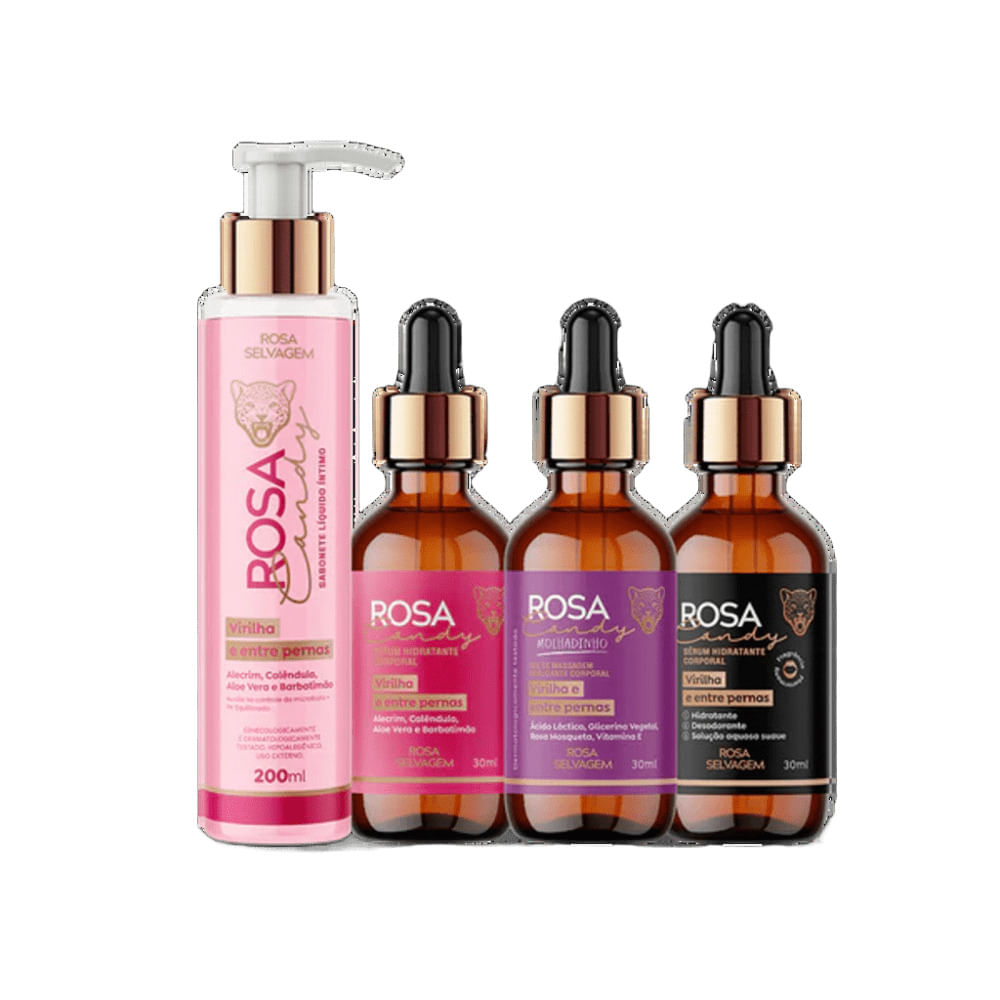 Kit Rosa Selvagem Total Candy - Sérum Candy + Sérum Hidratante + Sérum Molhadinho + Sabonete Candy