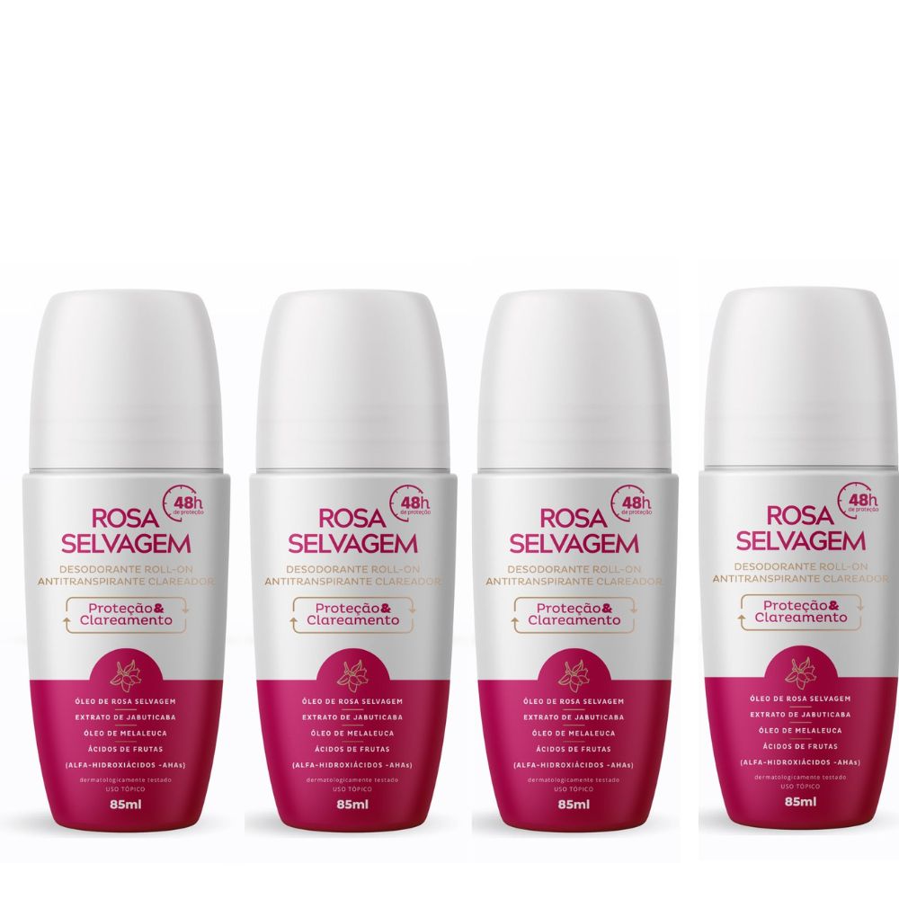 Kit 4 Un Desodorante Roll-on Clareador Rosa Selvagem 85ml